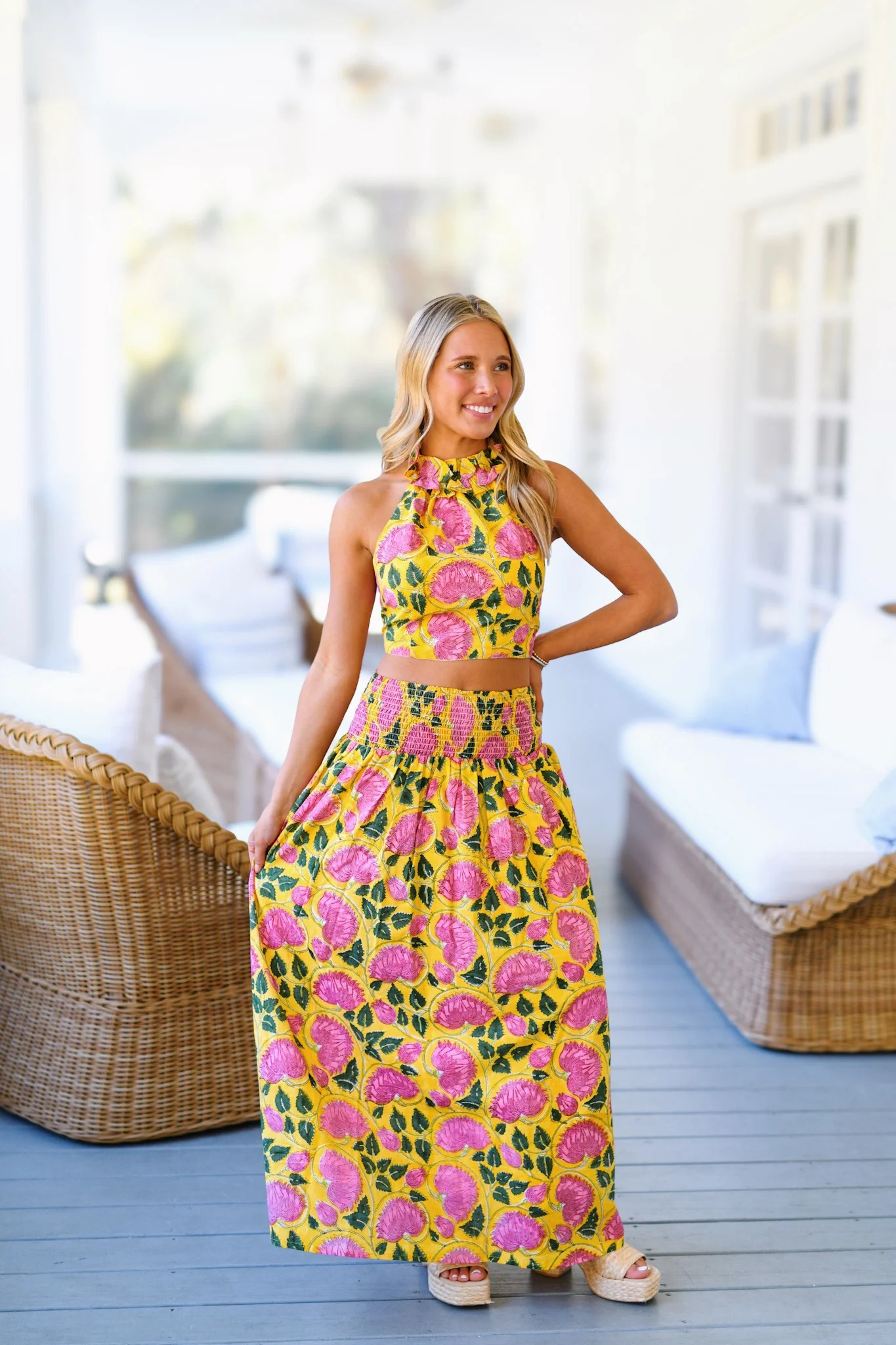 Haven Floral Ruffle Maxi Set - Pink/Yellow Large | Fancyd Boutiqe