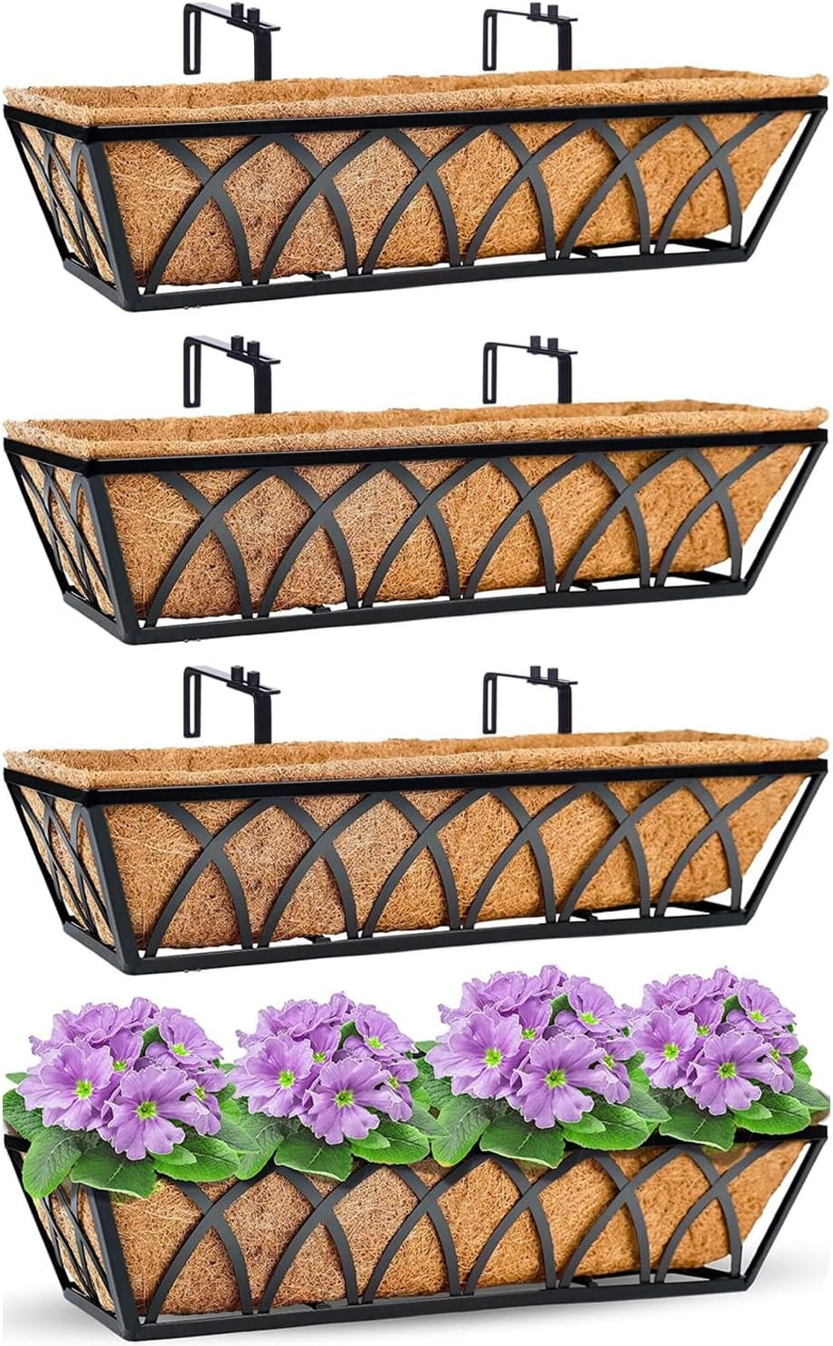Y&M 4pcs 24 Inch Planter, Metal Window Boxes with Coco Liner, Indoor Outdoor Hanging Flower Plant... | Amazon (US)
