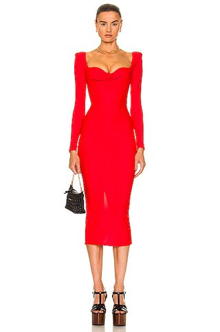 Alex Perry Kellan Bow Tie Sweetheart Cup Dress in Tangerine | FWRD | FWRD 