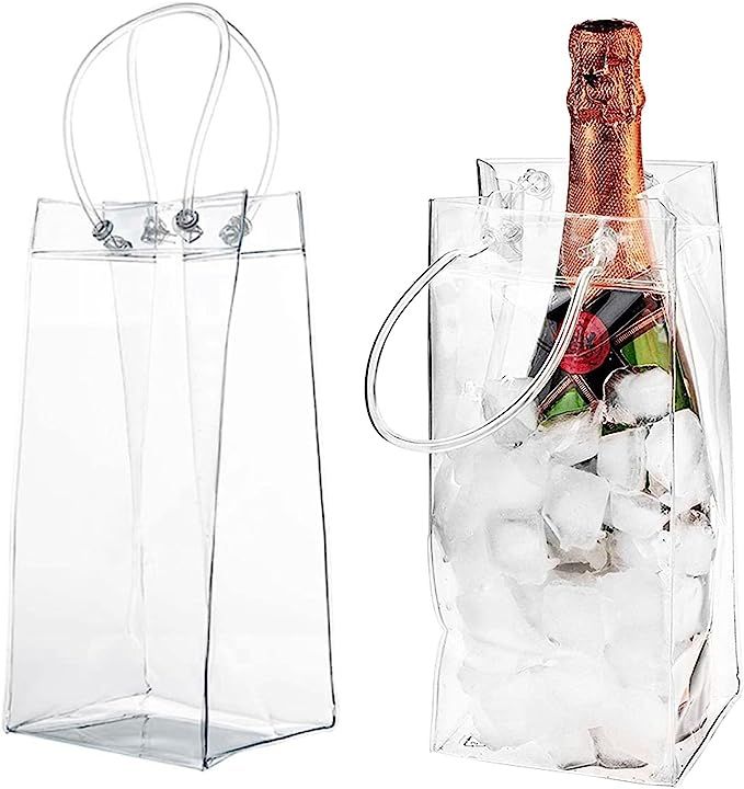 CheeseandU Wine Ice Bags, 2Pack Collapsible Clear Ice Wine Bag Pouch Wine Cooler Bag PVC Wine Pou... | Amazon (US)
