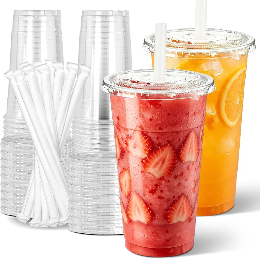 Ginkgo 32 oz Clear Plastic To Go Cups with Lids and Straws | Amazon (US)