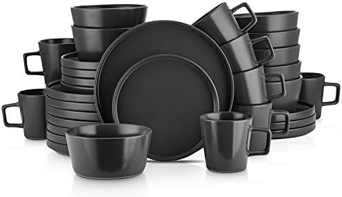 Stone Lain Coupe Dinnerware Set, Service For 8, Black Matte, 32 Piece | Amazon (US)