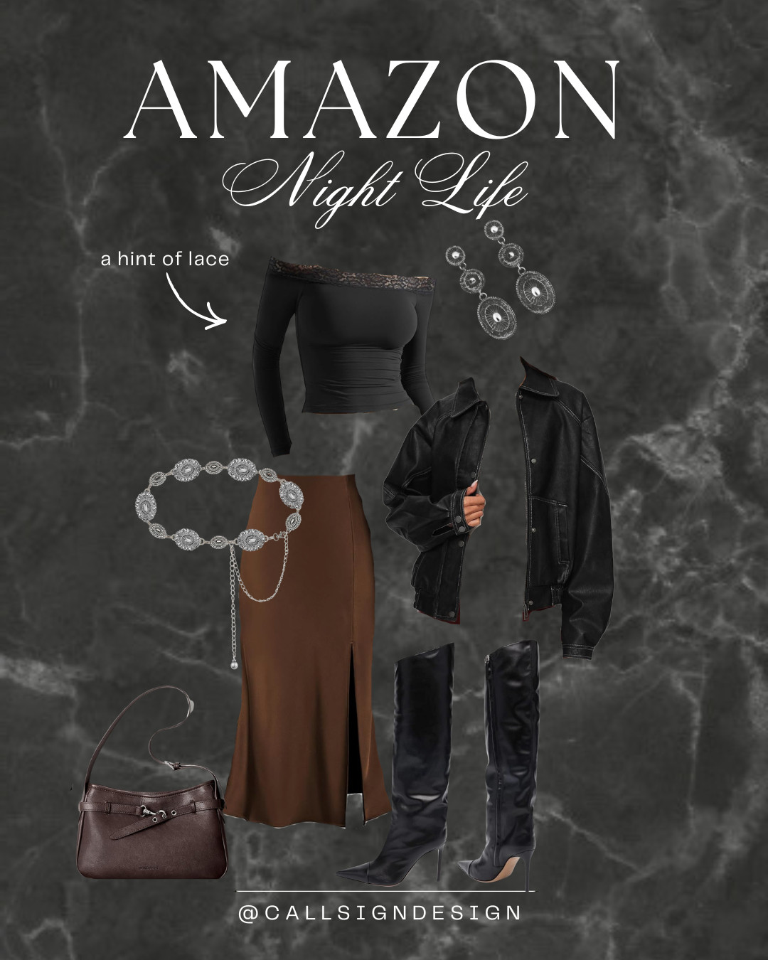 Edgy meets effortless 🖤✨

Slip skirt + leather jacket = the ultimate cool-girl combo. Pair it with these knee high boots and bold silver accessories to give a little attitude to this date night look! 

 #LTKdayinmylife #LTKgrwm #LTKootd