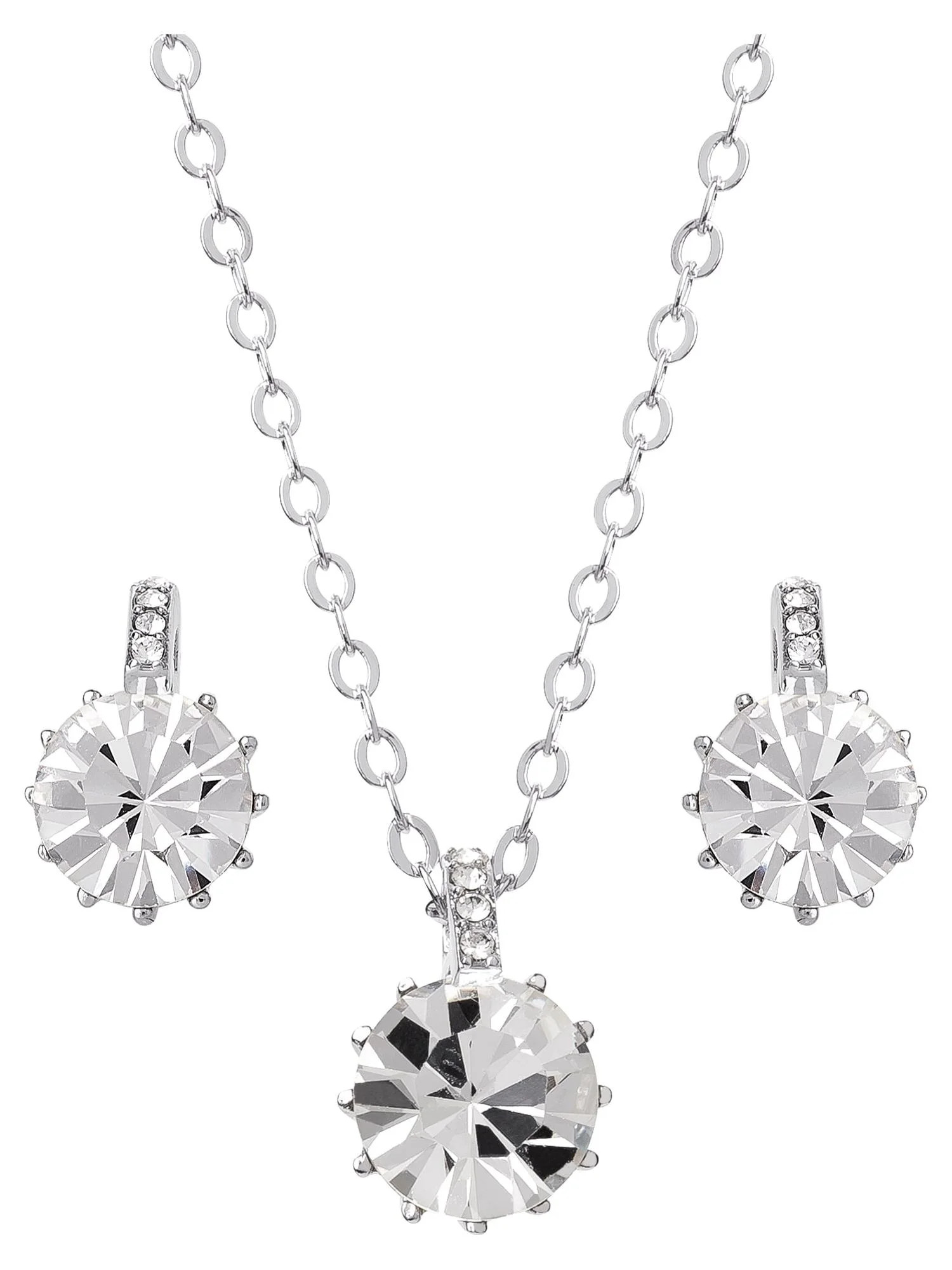 Believe by Brilliance Fine Silver Plated Clear Crystal Pendant & Earring Set, 18" + 2" CHAIN | Walmart (US)