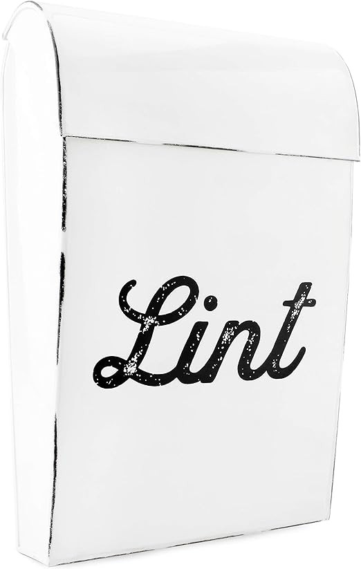 AuldHome Farmhouse Enamelware Lint Holder Bin; Distressed White Laundry Room Decor | Amazon (US)