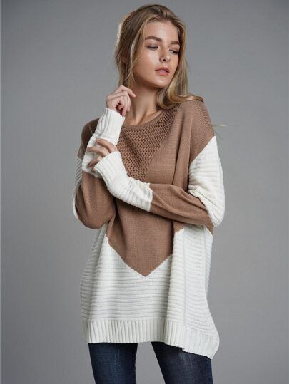 Two Tone Drop Shoulder Sweater | SHEIN