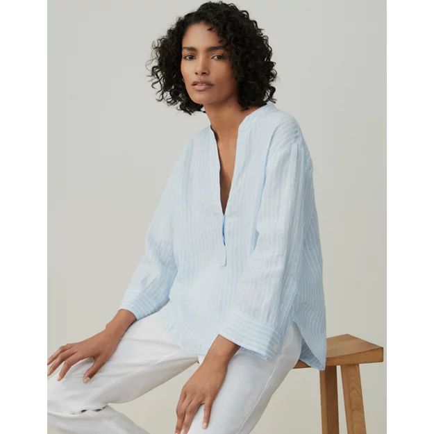 Stripe Linen Wide-Sleeve Shirt | The White Company (UK)