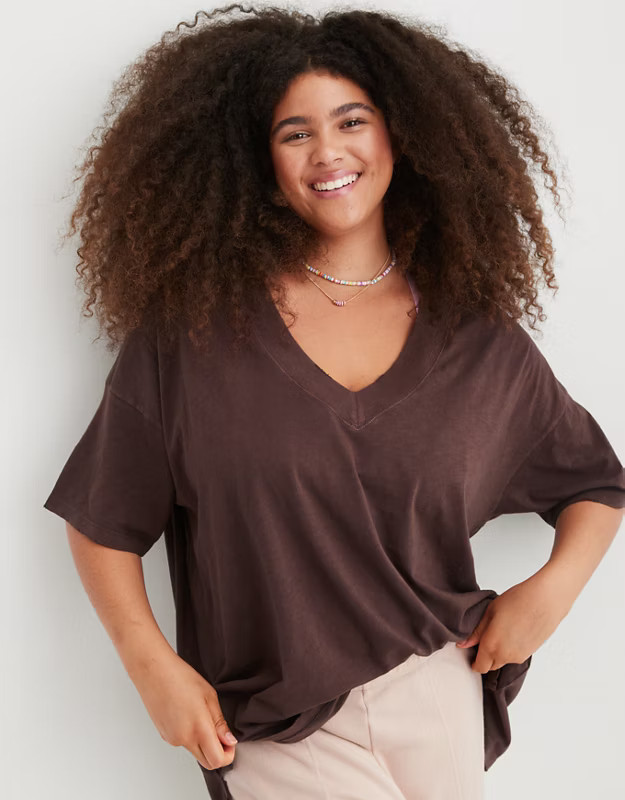 Aerie Extreme V-Neck Oversized Boyfriend T-Shirt | Aerie