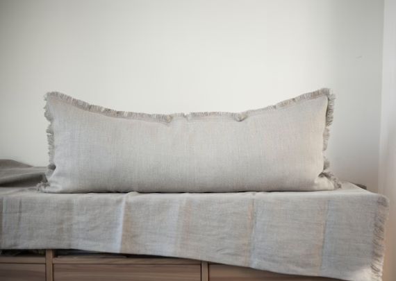 Raw edge linen pillow, rough natural linen pillowcase for linen bedding with insert | Etsy (US)