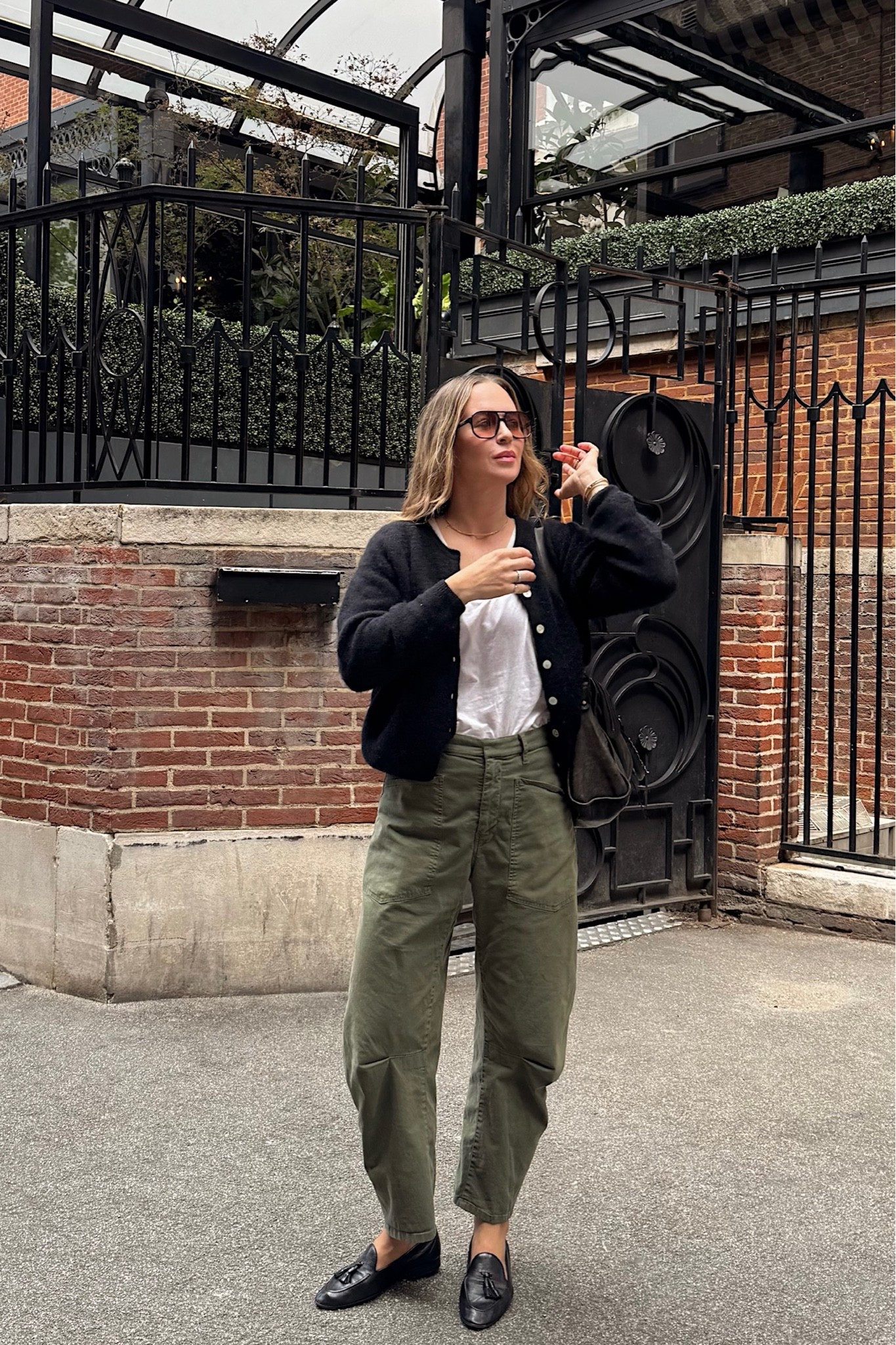 Travel Outfit: London to NYC

{Sizing on everything}
- American Vintage Cardigan: runs tts, I'm in a medium.
- Mother Tee: wearing size medium
- Nili Lotan pants: they run large! Size down: I'm in a 4. 
- The Row loafers: I normally wear an 8.5/39. I sized up to a 39.5.

#LTKTravel