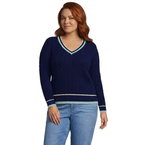 Women's Petite Drifter Cable V-neck Sweater - Lands' End - Red - XL | Lands' End (US)
