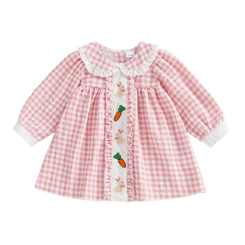 FYBITBO Toddler Baby Girl Easter Outfit Bunny Smocked Dress Long Sleeve A-Line Ruffle Dress Spring Infant Dresses for Girls (Pink Bunny Carrots, 4-5 Years) | Amazon (US)