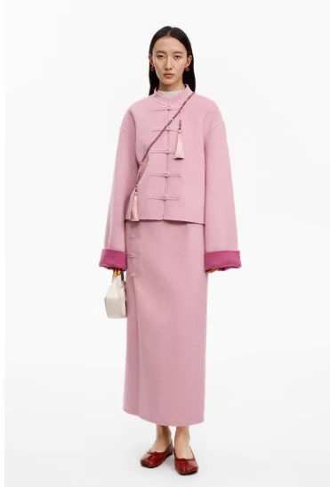 New Chinese-style light pink half-length skirt | SELFWHO