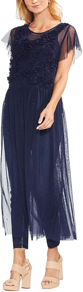 Vince Camuto Sheer Tulle Ruffle Maxi Tunic, Navy, XS | Amazon (US)