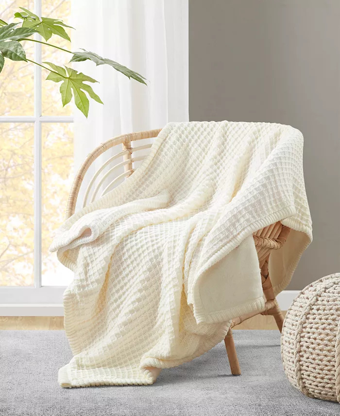Charter Club Waffle Knit Reversible Faux Fur Throw, 50 | Macy's