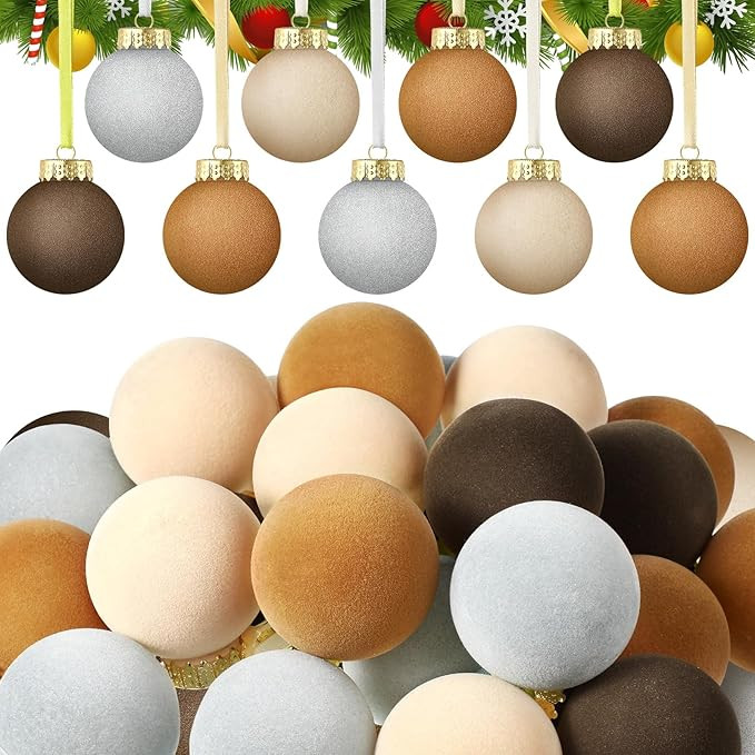 24 Pcs Velvet Christmas Ball Ornaments Flocked Vintage Neutral Christmas Tree Ornaments Matte Dec... | Amazon (US)