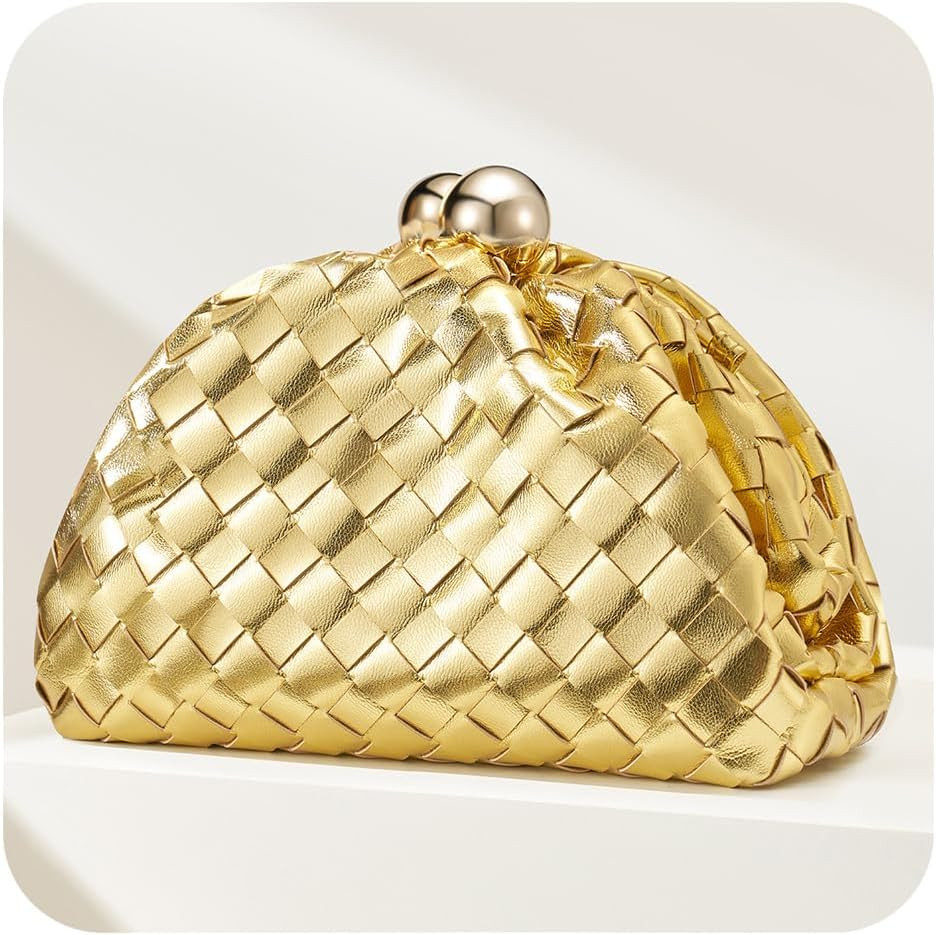 Gold Clutch Purses for Women, Woven Evening Handbags, Formal Dumpling Bag | Amazon (US)