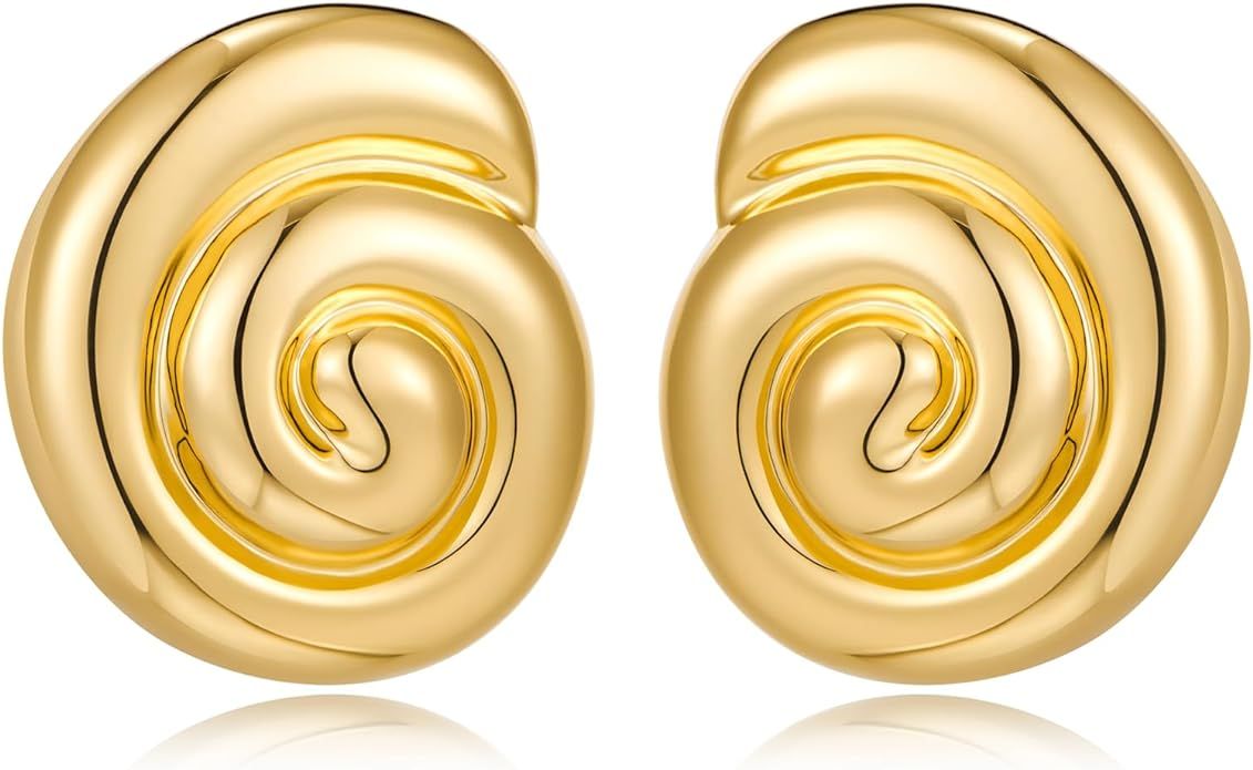 MUYAN Polished Gold Spiral Conch Earrings for Women Large Thick Swirl Conch Stud Earrings Trendy ... | Amazon (US)