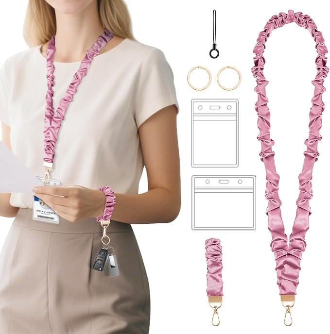 SHANSHUI Scrunchie Lanyard with ID Holder for Teacher, Retractable Long Neck & Short Wrist Lanyar... | Amazon (US)
