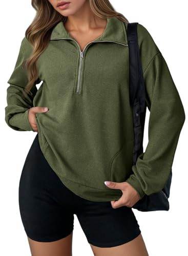 Dokotoo Sweatshirt for Women Early Fall Fashion 2025 Oversized Waffle Knit Hoodies Plus Size Womens Clothing Half Zip Up Long Sleeve Casual Lightweight Soft Warm Sweatshirts Top Shirts Green XX-Large | Amazon (US)