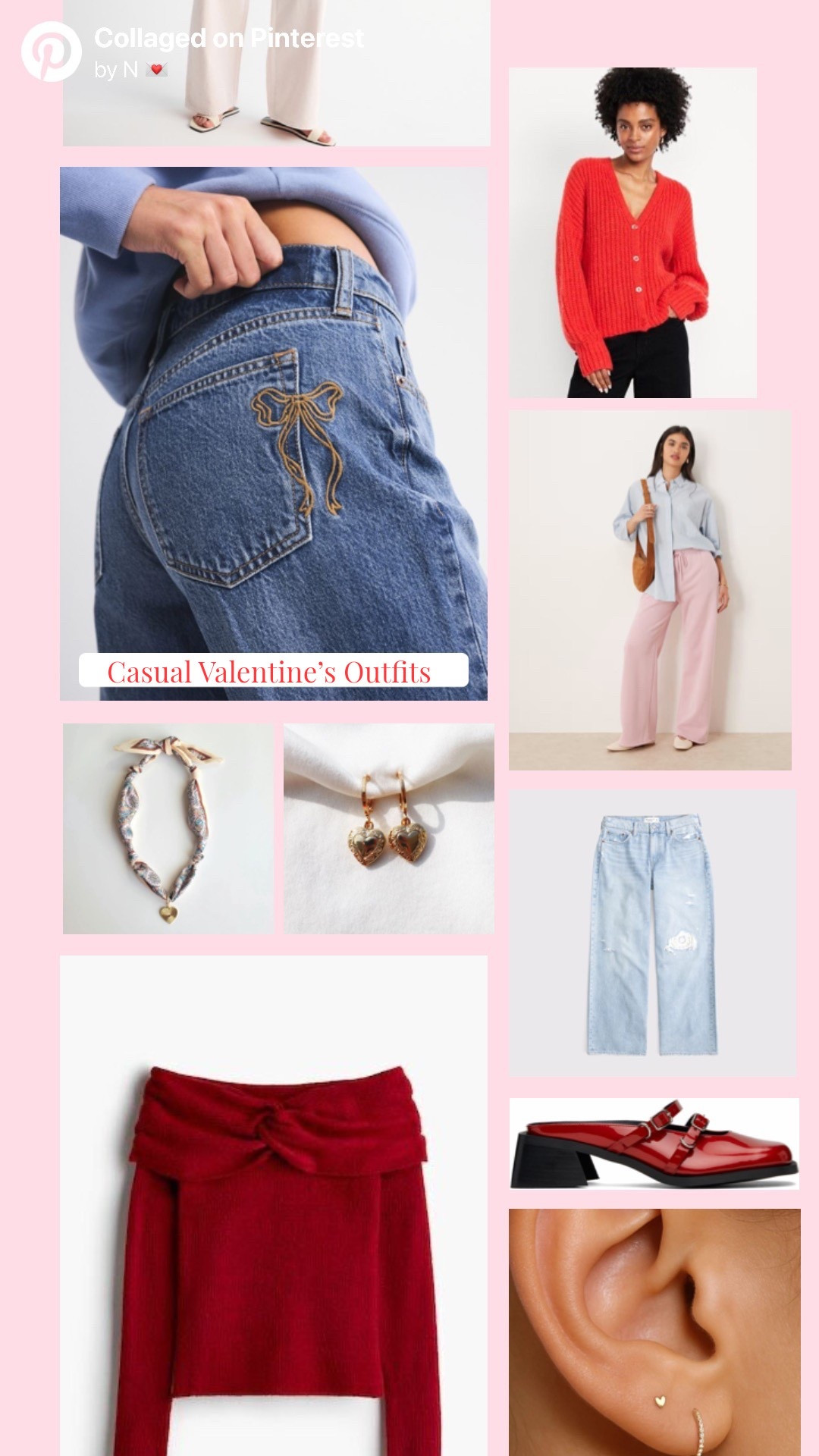 Cute pieces to add to your wardrobe for a casual Valentine’s Day ❤️💌 

Fun pieces to note: bow embroidered jeans, a scarf charm necklace, locket earrings, red off the shoulder sweater, light pink pant#LTKFindsUnder100

#LTKSeasonal #LTKootd #LTKValentine
