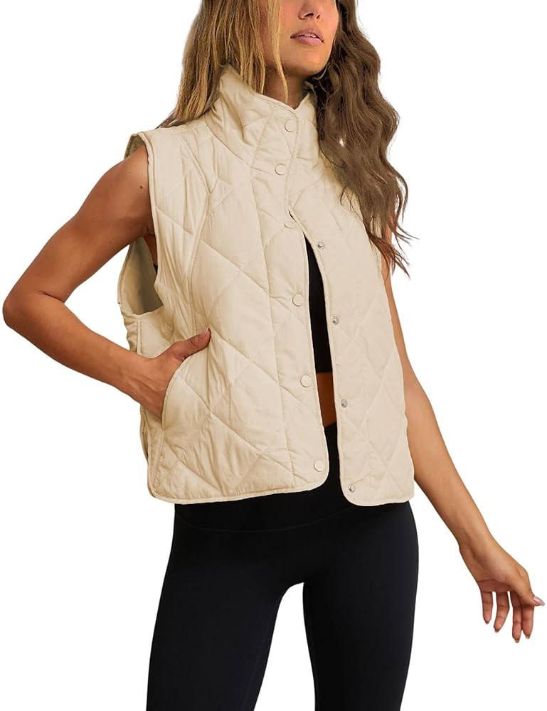 Zhiyouni Women's Quilted Puffer Vest Stand Collar Lightweight Button Down Padded Gilet with Pocke... | Amazon (US)