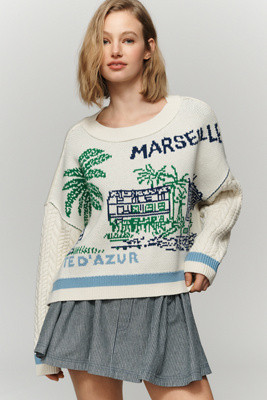 Maeve Graphic Cable-Knit Sweater | Anthropologie (US)