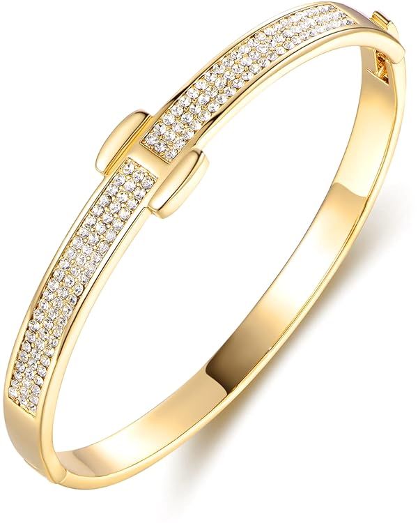 Barzel 18K Gold Plated Crystal Belt Bangle for Women (Gold) | Amazon (US)