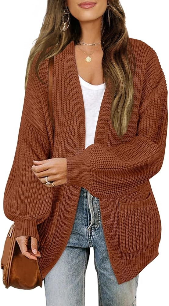 MEROKEETY Women's Chunky Cardigan Sweaters 2025 Lantern Long Sleeve Oversized Knit Outerwear with... | Amazon (US)