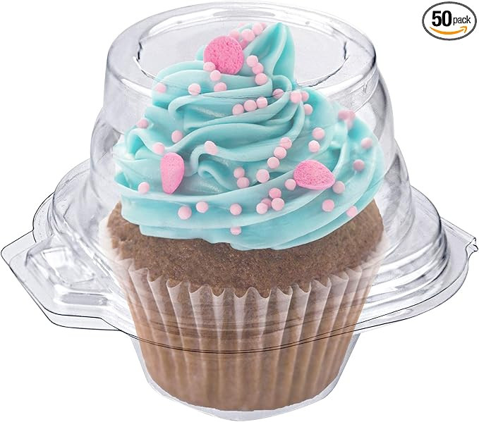 Stock Your Home Individual Cupcake Containers, 50 Pack, Cupcake Holder with Lid, Plastic Single C... | Amazon (US)