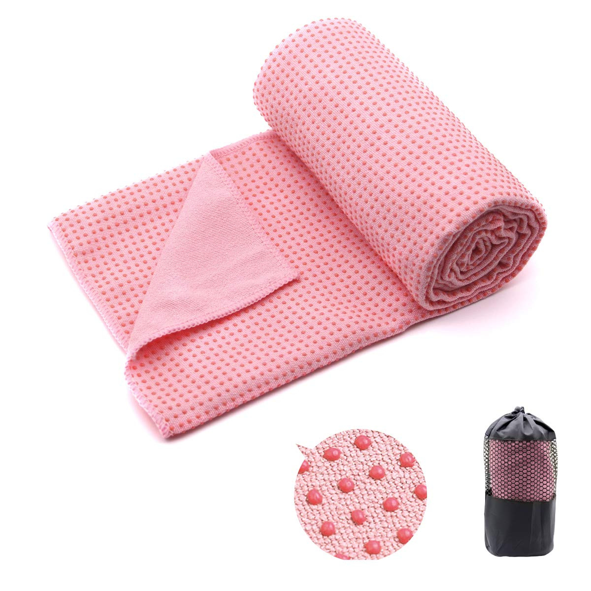 Eunzel Yoga Towel,Hot Yoga Mat Towel with Grip Dots Sweat Absorbent Non-Slip for Hot Yoga, Pilates and Workout 24" x72", Pink | Amazon (US)