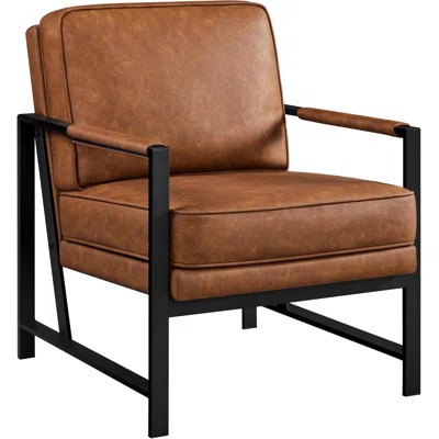 PU Leather Armchair, Retro Leisure Accent Chair With Extra Soft Padded And Cushion, With Metal Frame | Wayfair North America