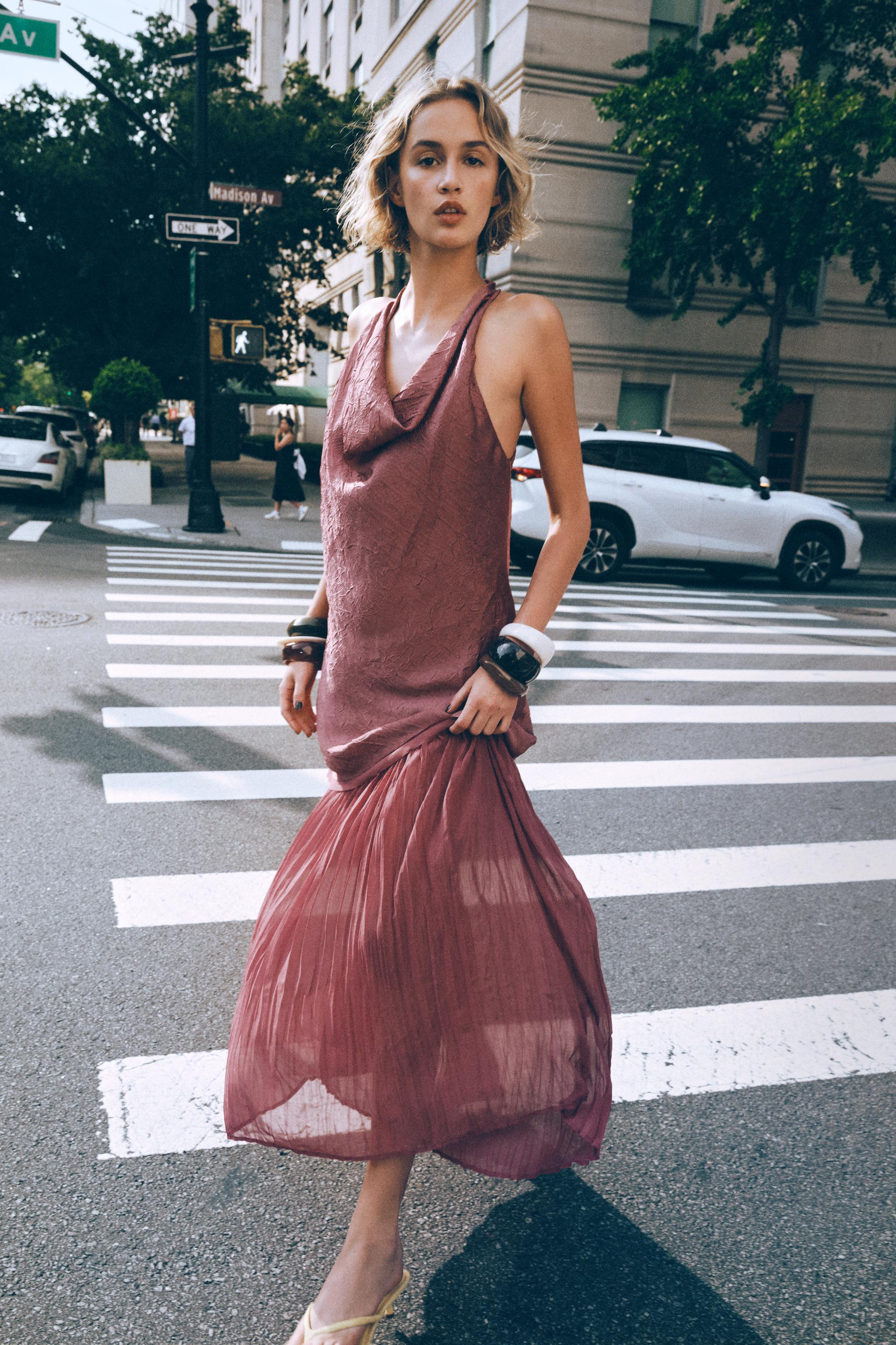 PLEATED COMBINATION MIDI DRESS | Zara US