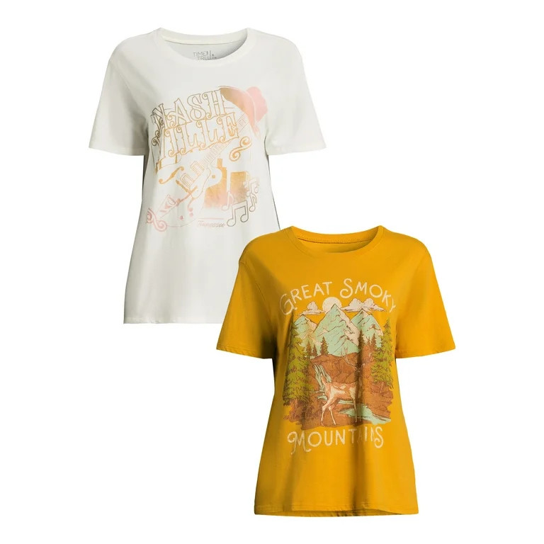Time and Tru Women's Smokey Mountain Nashville 2pc Set with Short Sleeves, Sizes S-3XL | Walmart (US)