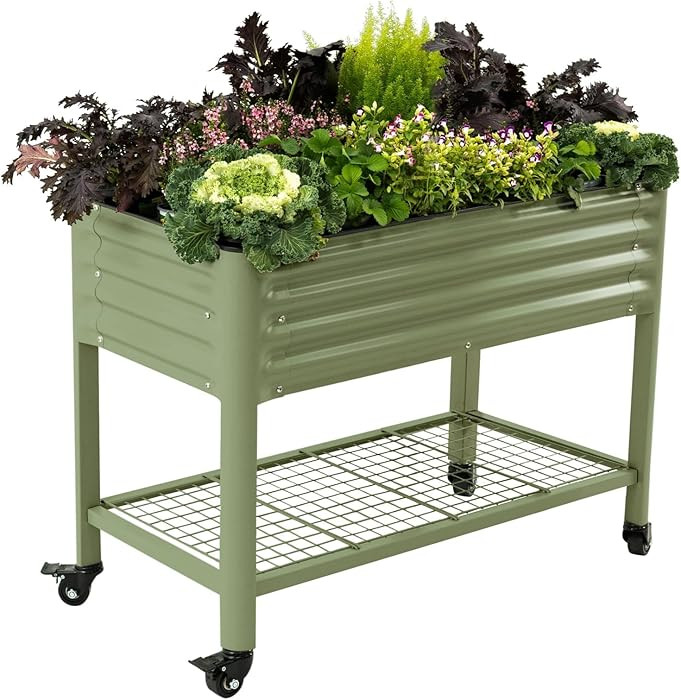 Rolling Elevated Raised Garden Bed-V Series, 2' x 4' Garden Beds with Legs & Storage Rack for Pat... | Amazon (US)