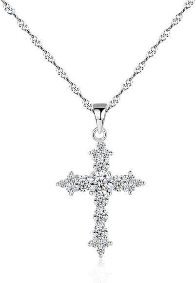 QZHCTY 925 Sterling Silver Cross Necklace for Women Girls Dainty Gifts for Valentine's Day, Birth... | Amazon (US)