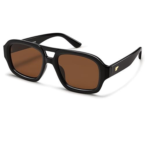 VANLINKER Retro Square Aviator Sunglasses for Women Men Trendy 70s Polarized Rectangle Shades Vintage Chunky Sun Glasses VL9930, Black/Brown | Amazon (US)
