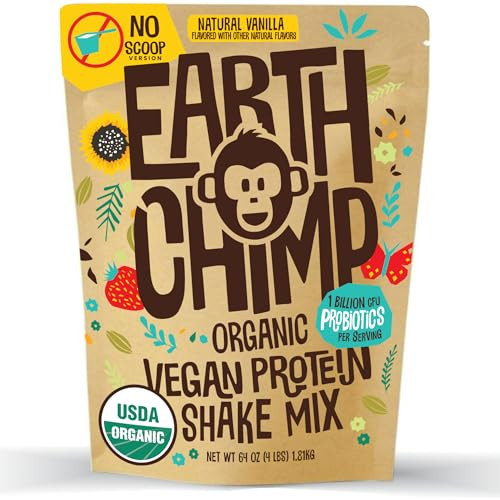 EarthChimp Organic Vegan Protein Powder - with Probiotics - Non GMO, Dairy Free, Non Whey, Plant Based Protein Powder for Women and Men, Gluten Free - 52 Servings 64 Oz (Vanilla) No Scoop | Amazon (US)