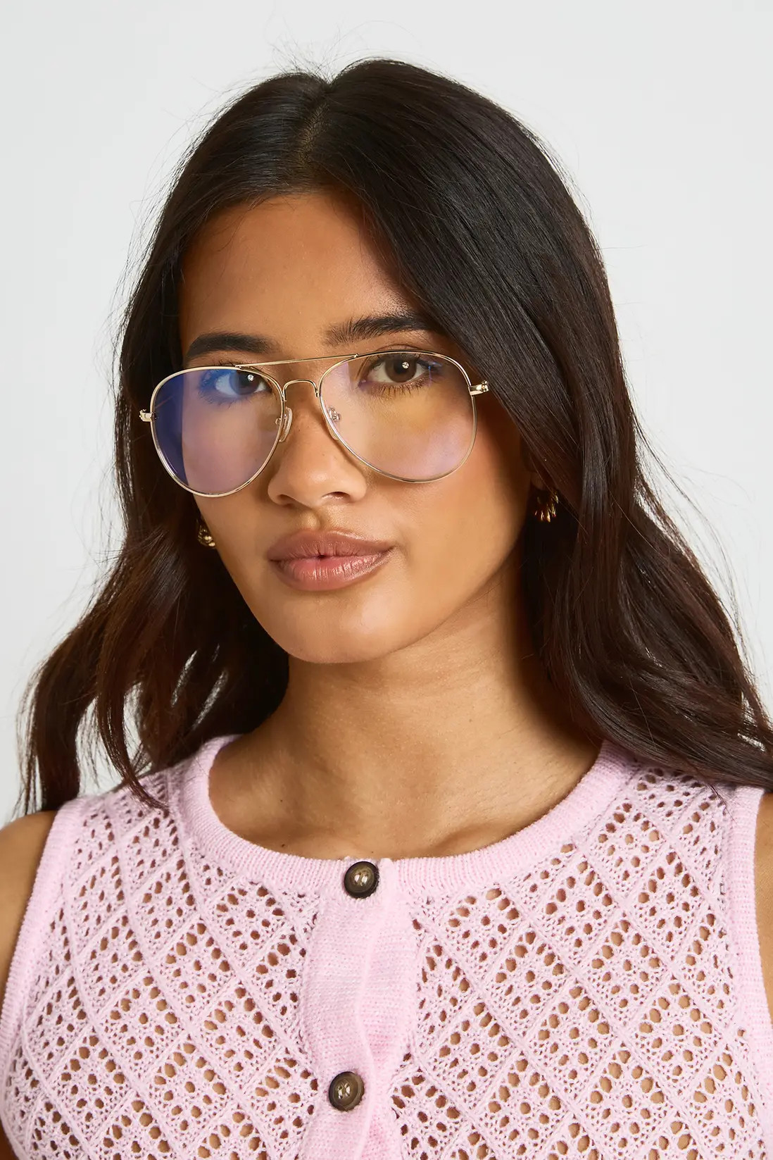 Gold Metal Framed Blue Light Aviator Glasses | Boohoo | Boohoo.com (UK & IE)