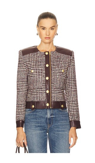 Central Park West Billie Houndstooth Jacket in Burgundy. - size M | Revolve Clothing (Global)