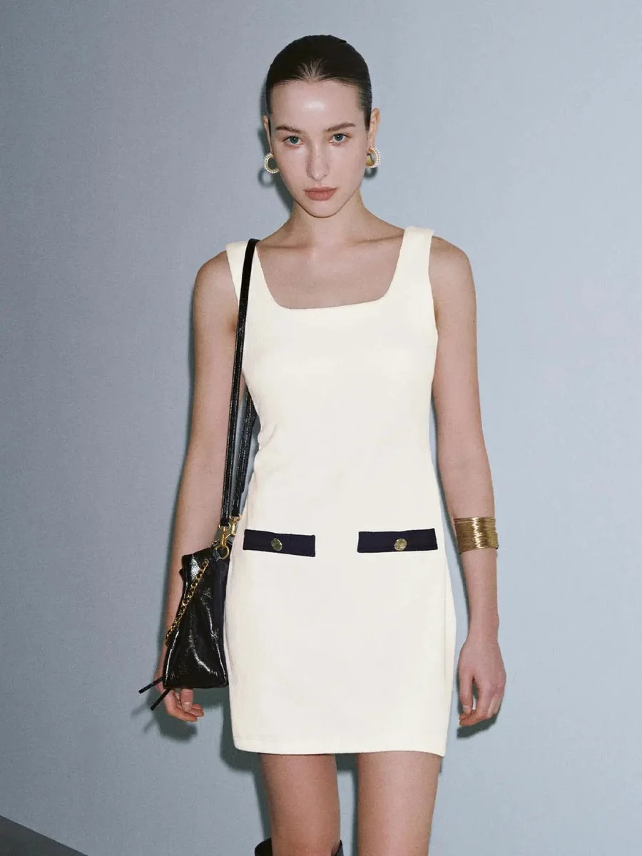 Cotton-Blend Scoop Neck Sleeveless A-Line Midi Dresses | Urban Revivo