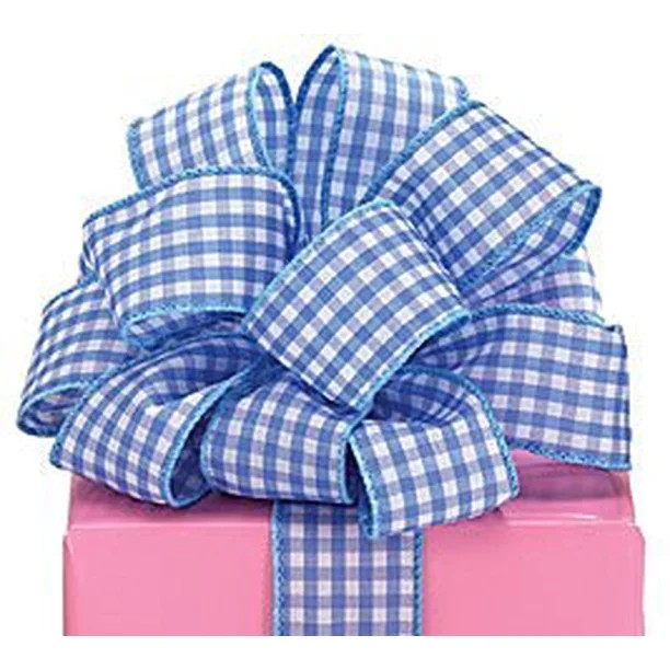 Blue Gingham Wired Ribbon #9 1.5" X 20 Yards Florist | Walmart (US)