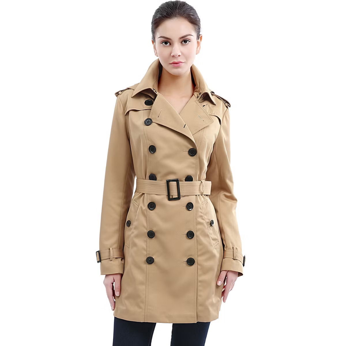 BGSD Women's Leah Hooded Mid Length Trench Coat Tan Small | Target