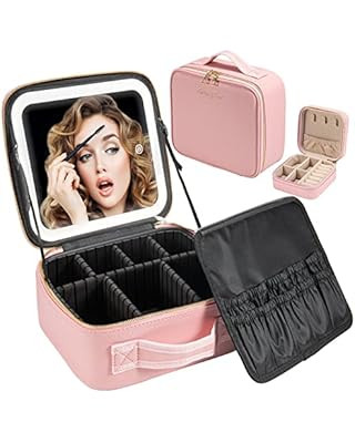 MOMIRA Travel Makeup Bag Cosmetic Bag Makeup Organizer Bag with Large Lighted Mirror 3 Color Scen... | Amazon (US)