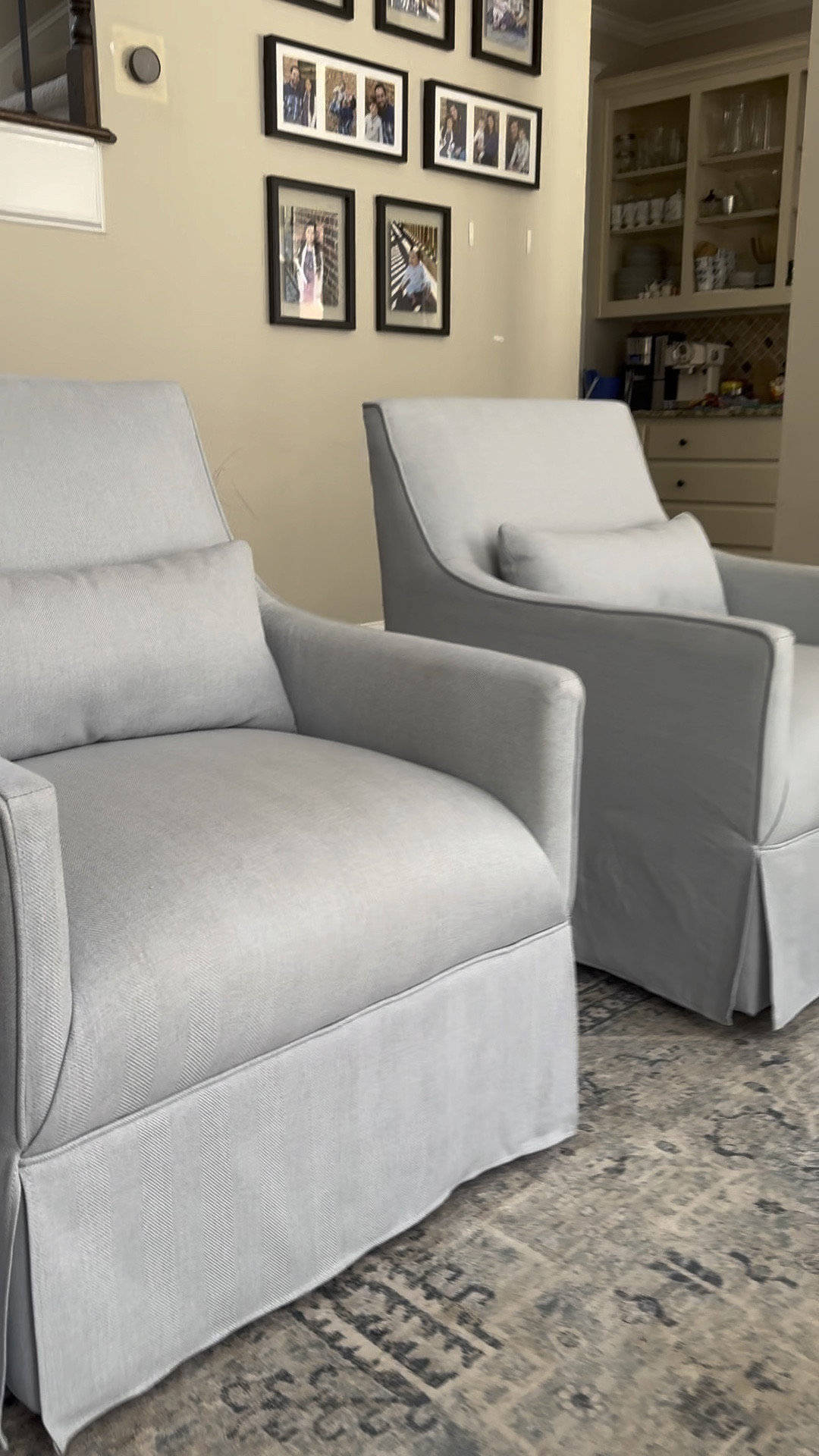 Traditional living room, French blue, swivel chairs, cream couch

#LTKhome #LTKfindsunder50 #LTKVideo