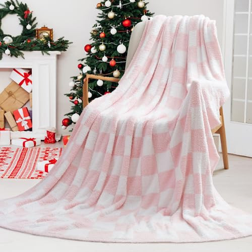 Peace nest Pink Checkered Blanket for Couch Knitted Grid Checkerboard Throw Soft Lightweight Cozy Decor Blanket for Bed Sofa Chair Plaid Throw for Travel Gift 50"x60" | Amazon (US)