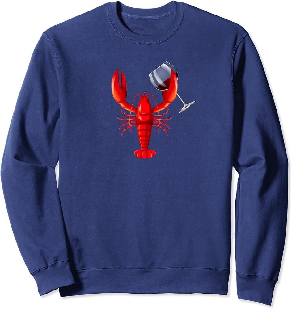Funny Wine Drinking Lobster Red Crawfish Wine Lovers Gift Sweatshirt | Amazon (US)