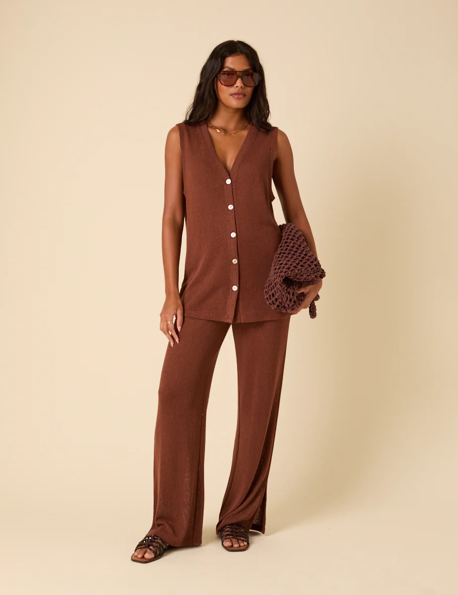 Brown Textured Wide Leg Trousers | Nobody's Child
