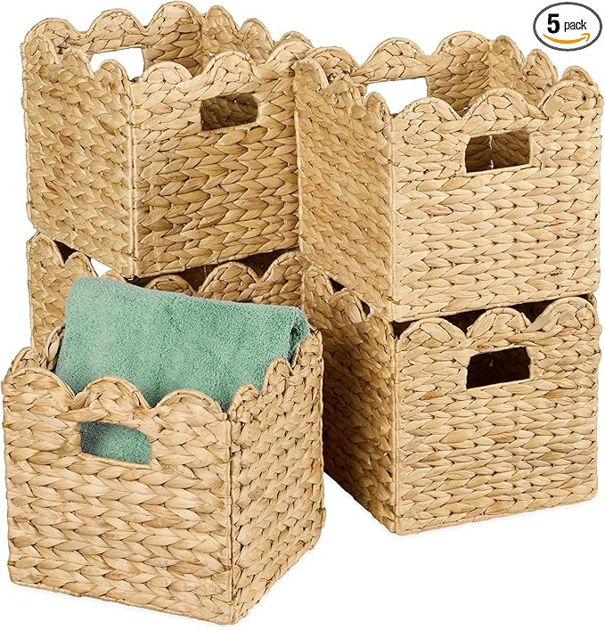 Best Choice Products 10.5x10.5in Scalloped Hyacinth Baskets, Set Of 5 Multipurpose Collapsible St... | Amazon (US)