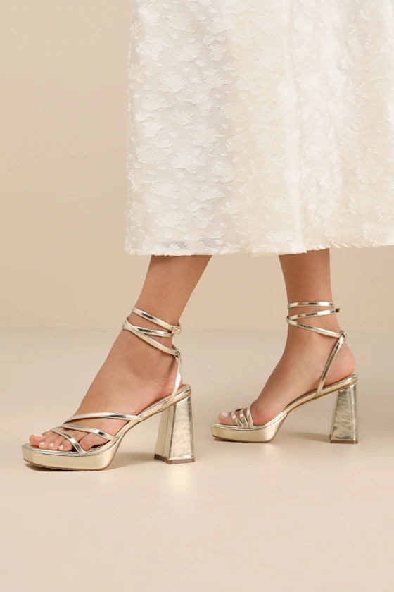 Antonnia Gold Strappy Platform Lace-Up High Heel Sandals | Lulus